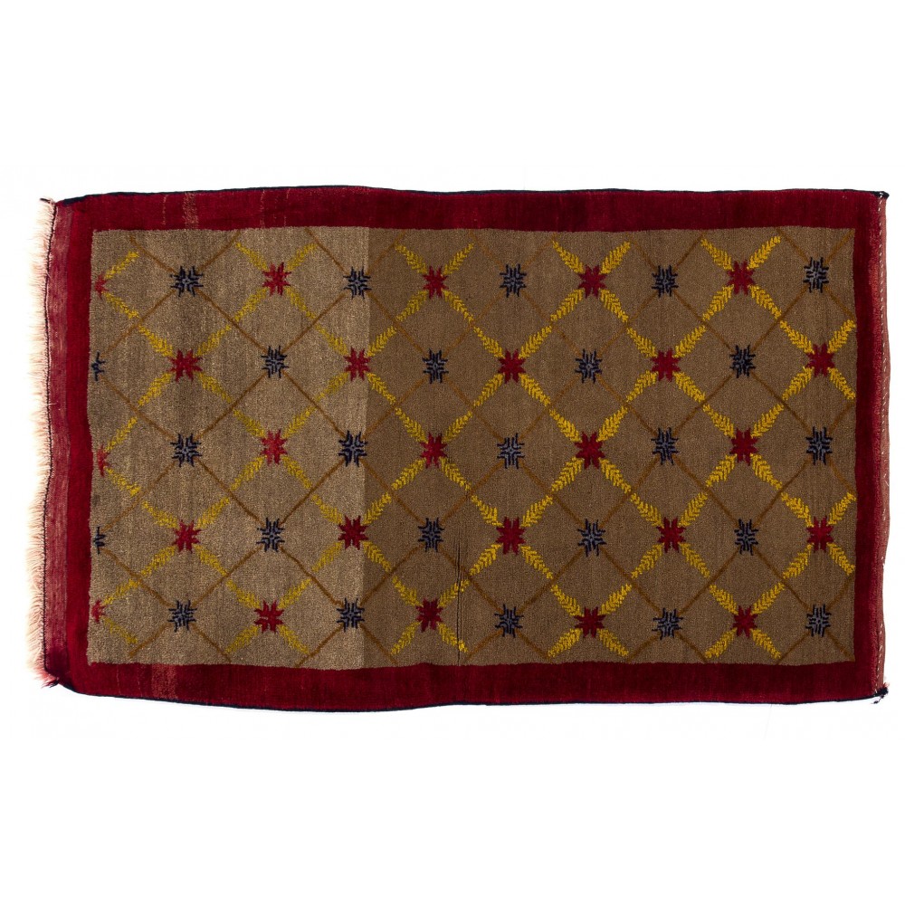 Camel Wool Vintage Handmade Turkish Karapinar Rug with Lattice Design