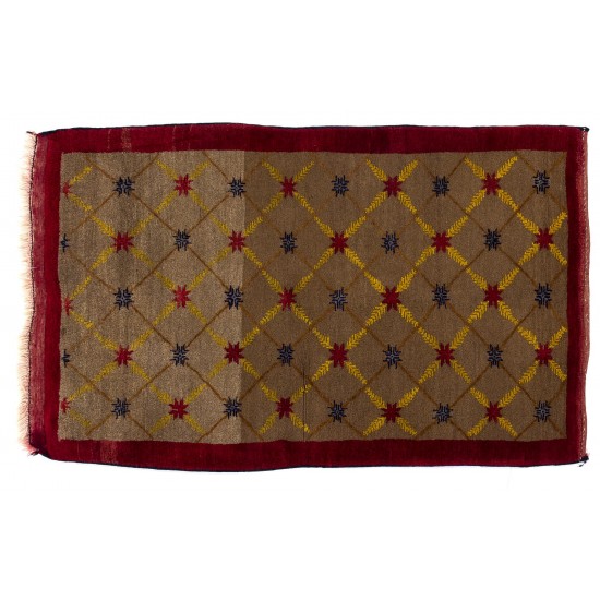 Camel Wool Karapinar Rug with Lattice Design