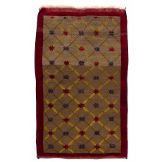 Camel Wool Vintage Handmade Turkish Karapinar Rug with Lattice Design