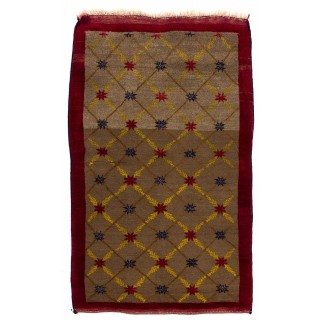 Camel Wool Vintage Handmade Turkish Karapinar Rug with Lattice Design