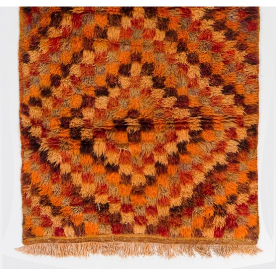 Mid-Century Handmade Anatolian Tulu Wool Rug with Nested Diamonds Design