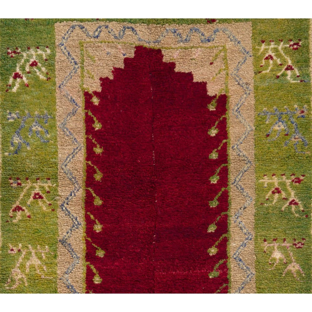 Vintage Hand-knotted One-of-a-Kind Turkish Tulu Rug with Niche Design