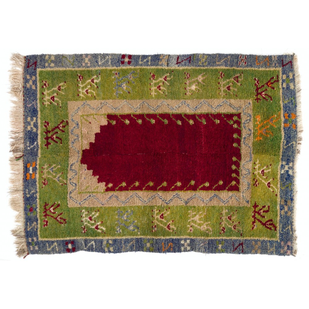 Vintage Hand-knotted One-of-a-Kind Turkish Tulu Rug with Niche Design