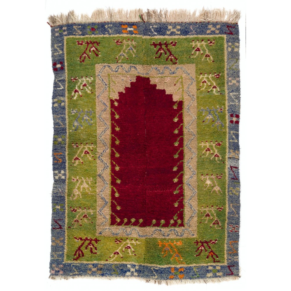 Vintage Hand-knotted One-of-a-Kind Turkish Tulu Rug with Niche Design