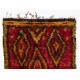 Funky One-of-a-Kind Vintage Handmade Tulu Rug, Made of Red, Orange, Brown Wool