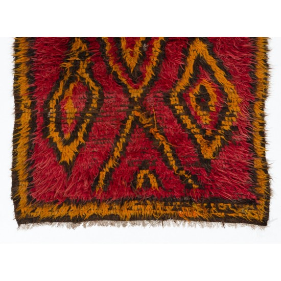 Funky One-of-a-Kind Vintage Tulu Rug, Made of Red, Orange, Brown Wool Funky One-of-a-Kind Vintage Tulu Rug, Made of Red, Orange, Brown Wool