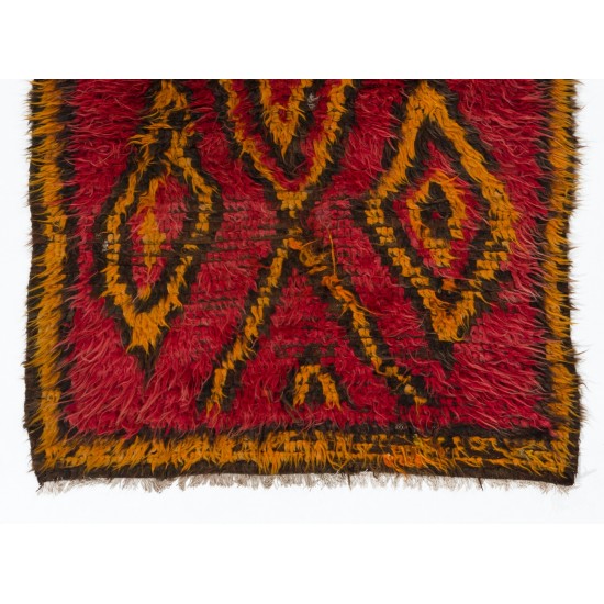 Funky One-of-a-Kind Vintage Tulu Rug, Made of Red, Orange, Brown Wool