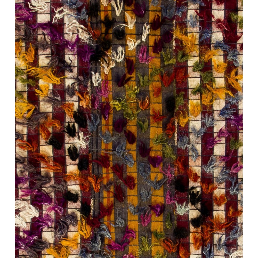 Vintage Hand-Woven Turkish Kilim Runner Rug with Colorful Poms