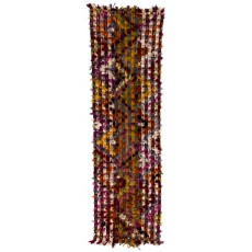 Vintage Hand-Woven Turkish Kilim Runner Rug with Colorful Poms