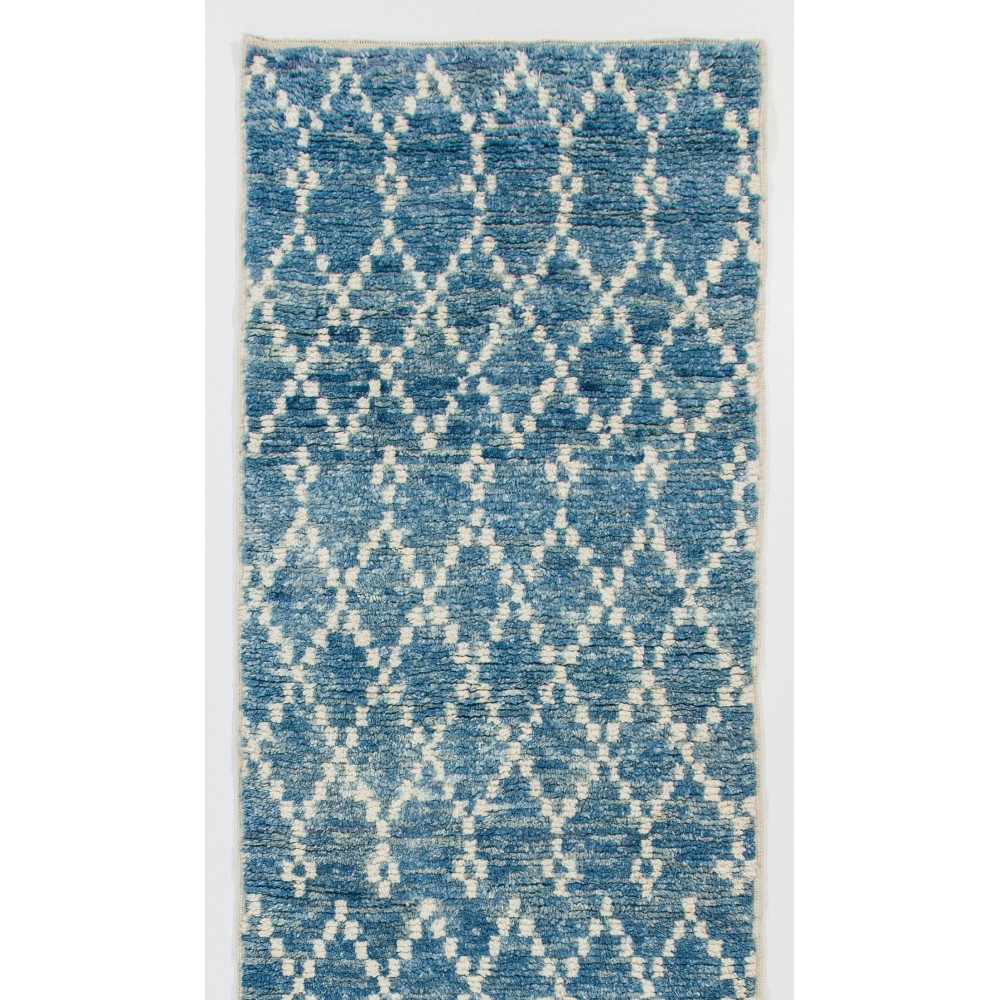 Moroccan Berber Tulu Runner Rug in Light Blue Color. 100 Wool