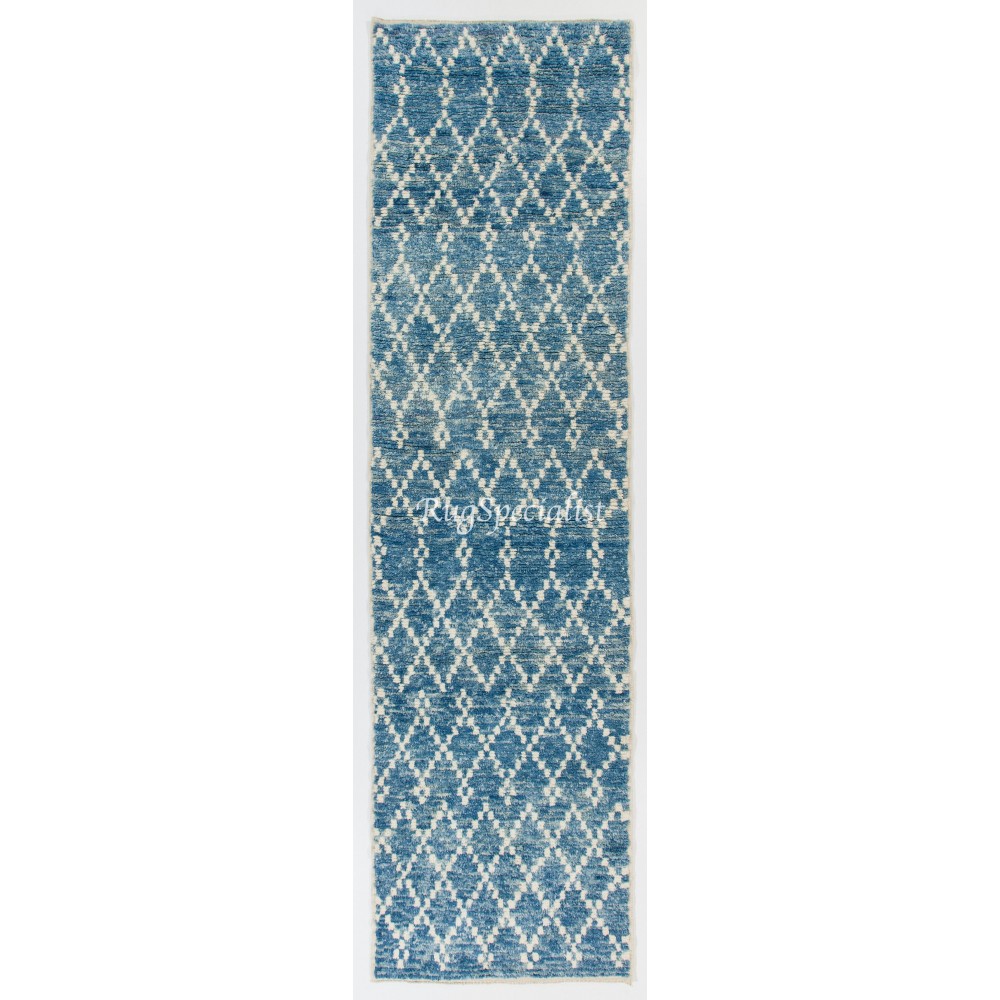 Moroccan Berber Tulu Runner Rug in Light Blue Color. 100 Wool
