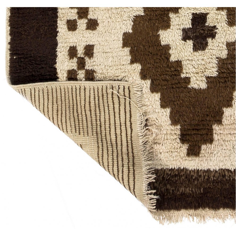 Moroccan style Rug Made of Brown and Beige Wool. Hand-knotted Beni Ourain Carpet
