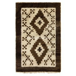 Moroccan style Rug Made of Brown and Beige Wool. Hand-knotted Beni Ourain Carpet
