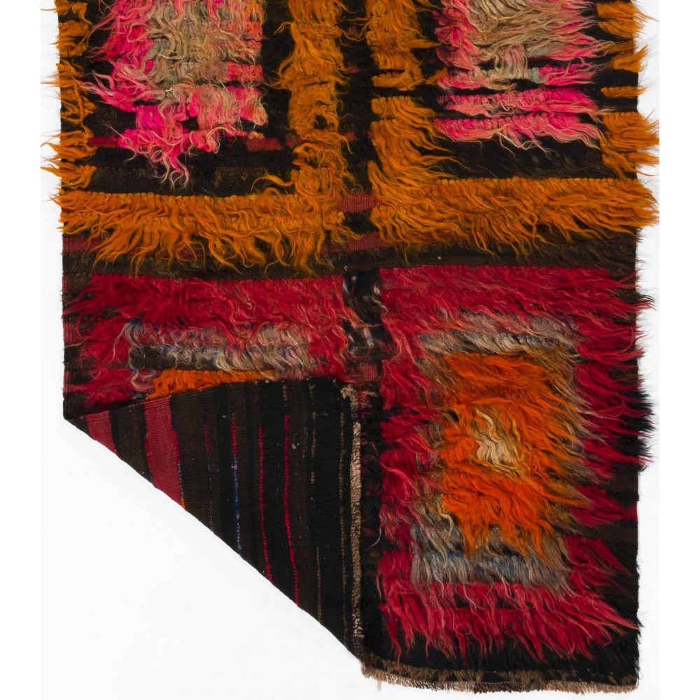 Vintage Shag Pile Handmade Turkish Tulu Rug Made of Mohair Wool