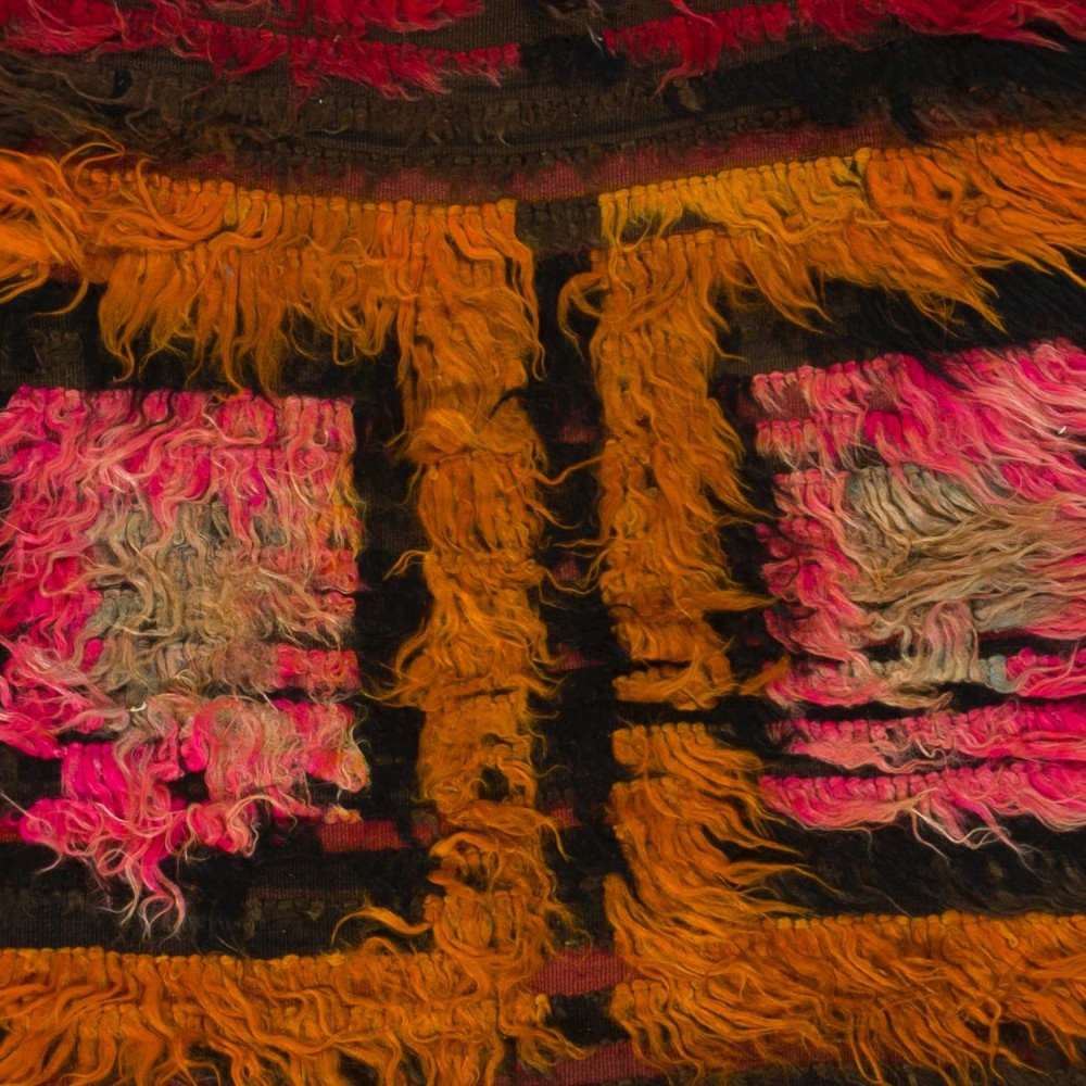 Vintage Shag Pile Handmade Turkish Tulu Rug Made of Mohair Wool