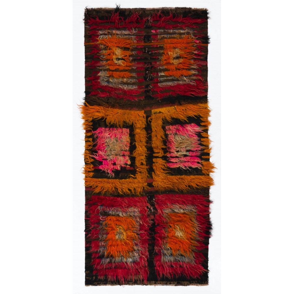 Vintage Shag Pile Handmade Turkish Tulu Rug Made of Mohair Wool