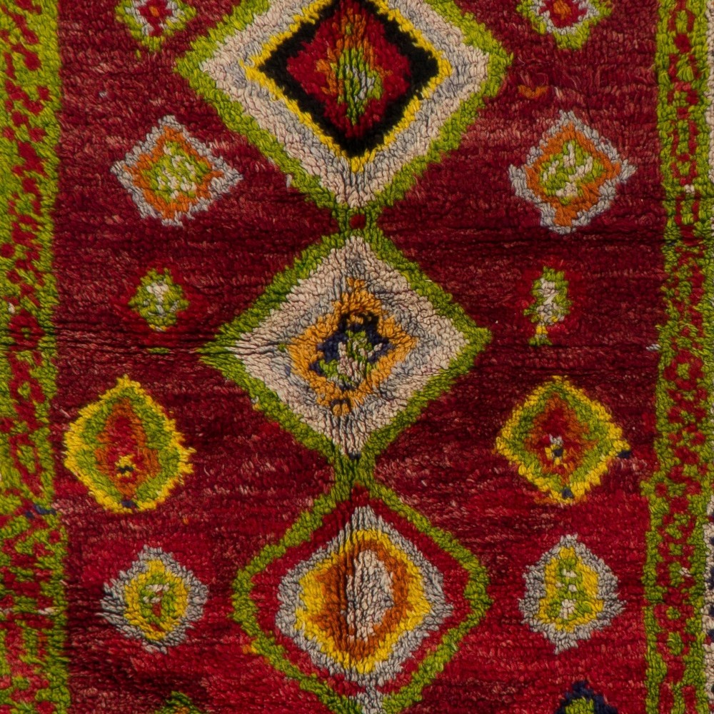 Hand-Knotted Tulu Rug with Moroccan Design and Red Field. 100% Wool Hand-Knotted Tulu Rug with Moroccan Design and Red Field. 100% Wool