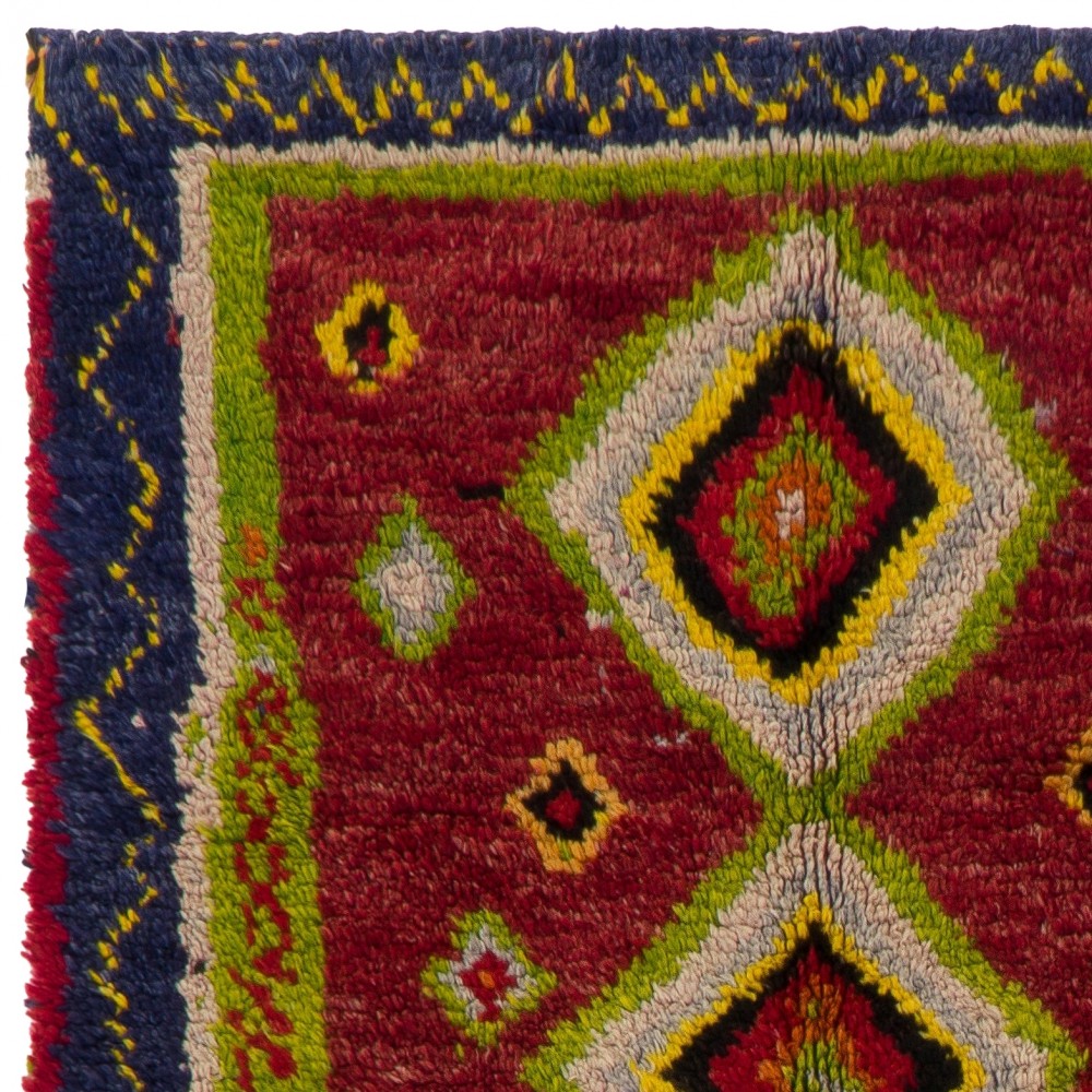 Hand-Knotted Tulu Rug with Moroccan Design and Red Field. 100% Wool Hand-Knotted Tulu Rug with Moroccan Design and Red Field. 100% Wool