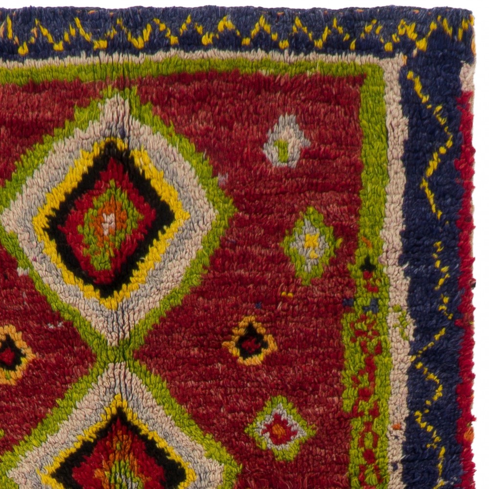 Hand-Knotted Tulu Rug with Moroccan Design and Red Field. 100% Wool Hand-Knotted Tulu Rug with Moroccan Design and Red Field. 100% Wool