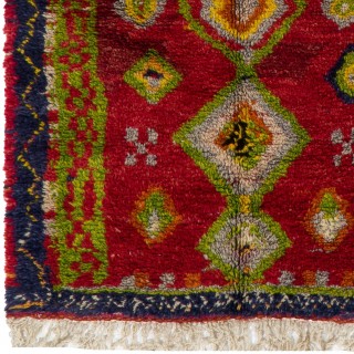 Hand-Knotted Tulu Rug with Moroccan Design and Red Field. 100% Wool