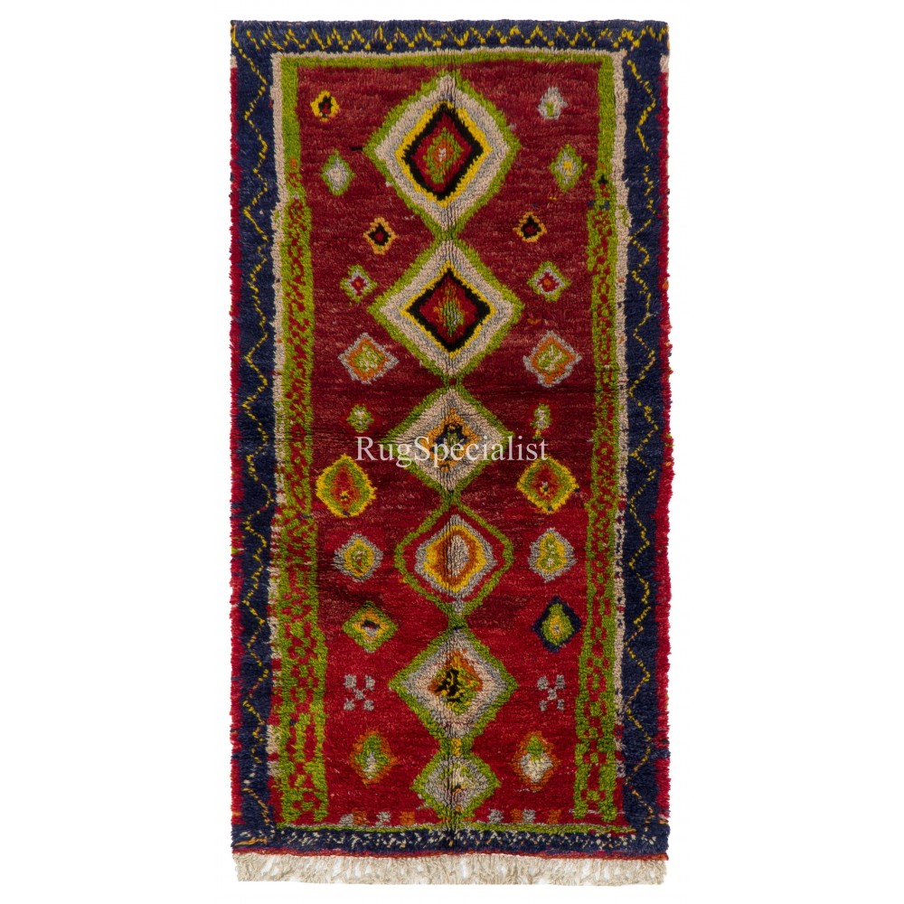 Hand-Knotted Tulu Rug with Moroccan Design and Red Field. 100% Wool Hand-Knotted Tulu Rug with Moroccan Design and Red Field. 100% Wool