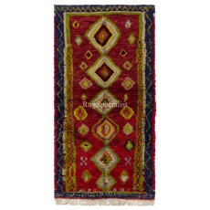 Hand-Knotted Tulu Rug with Moroccan Design and Red Field. 100% Wool