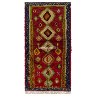 Hand-Knotted Tulu Rug with Moroccan Design and Red Field. 100% Wool