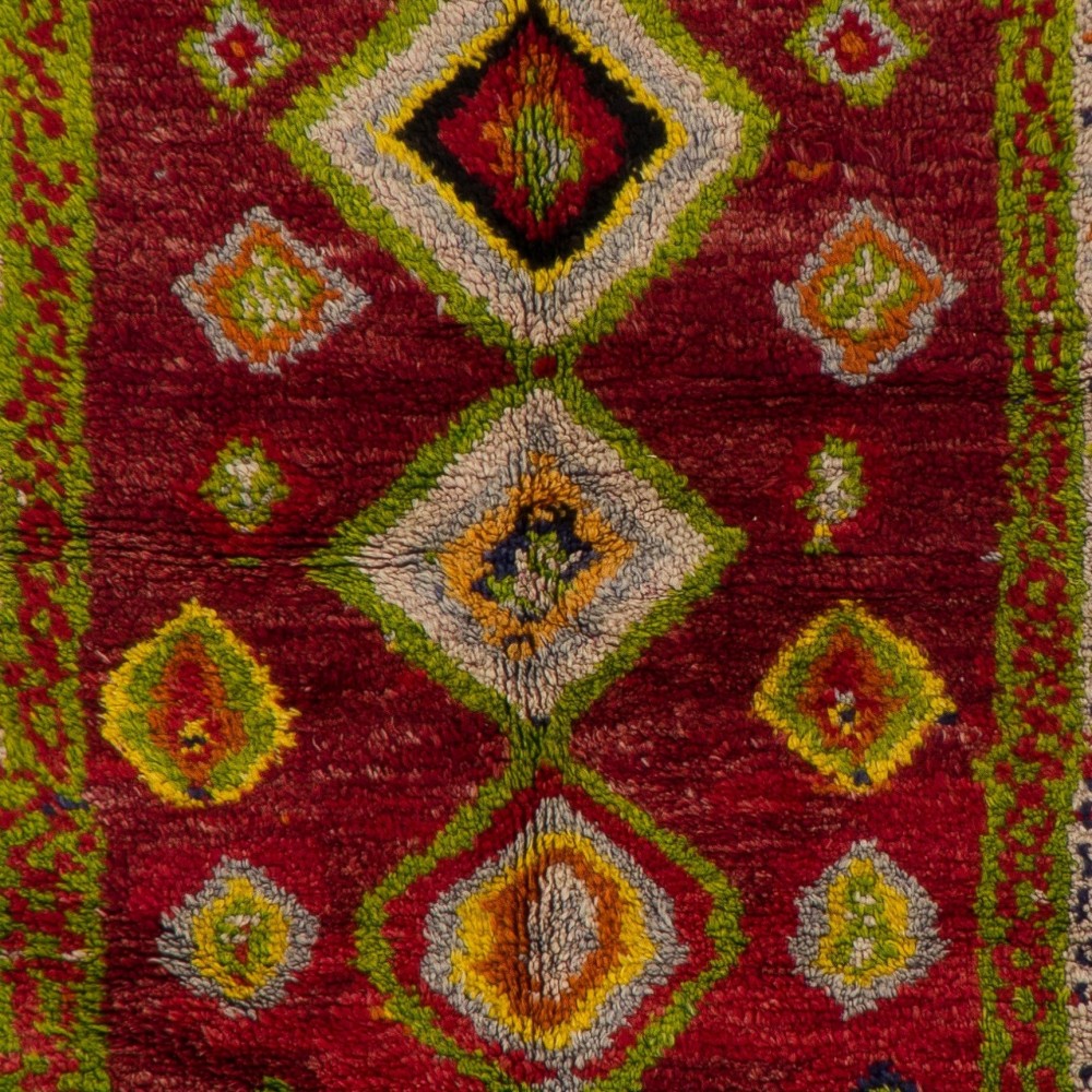 Colorful Vintage Handmade Checkered Tulu Rug, Soft Wool Pile
