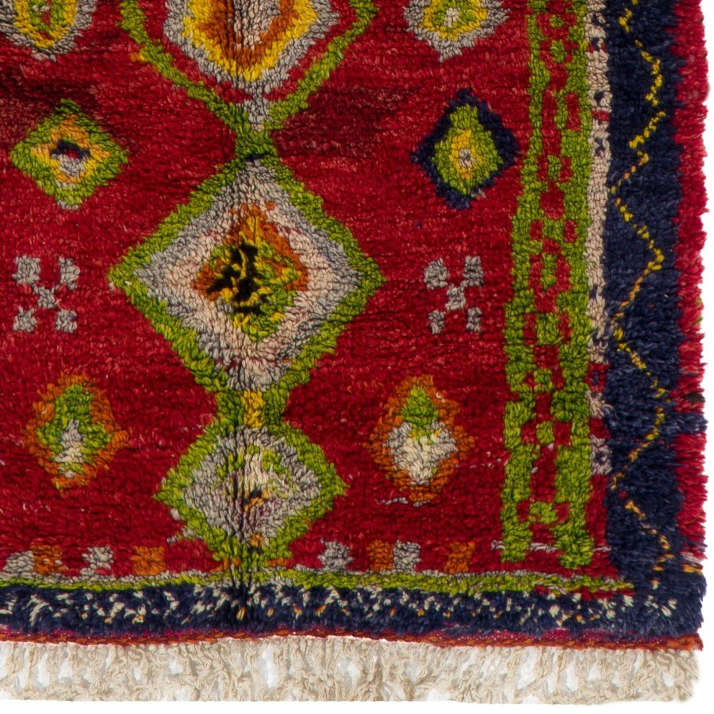 Colorful Vintage Handmade Checkered Tulu Rug, Soft Wool Pile