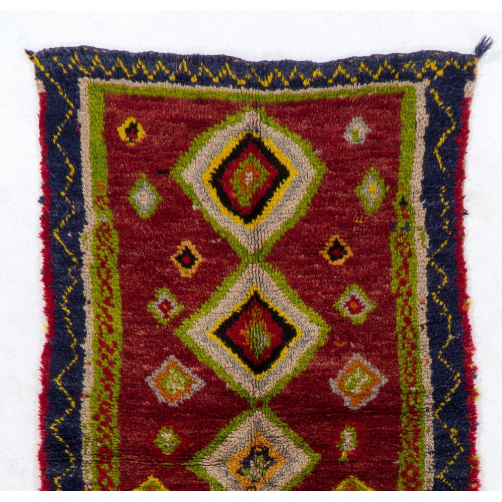 Hand-Knotted Tulu Rug with Moroccan Design and Red Field. 100% Wool