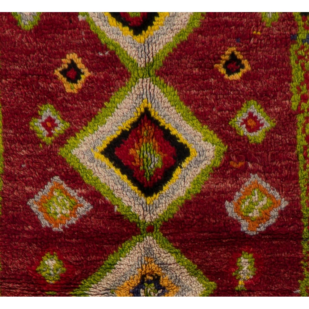 Hand-Knotted Tulu Rug with Moroccan Design and Red Field. 100% Wool