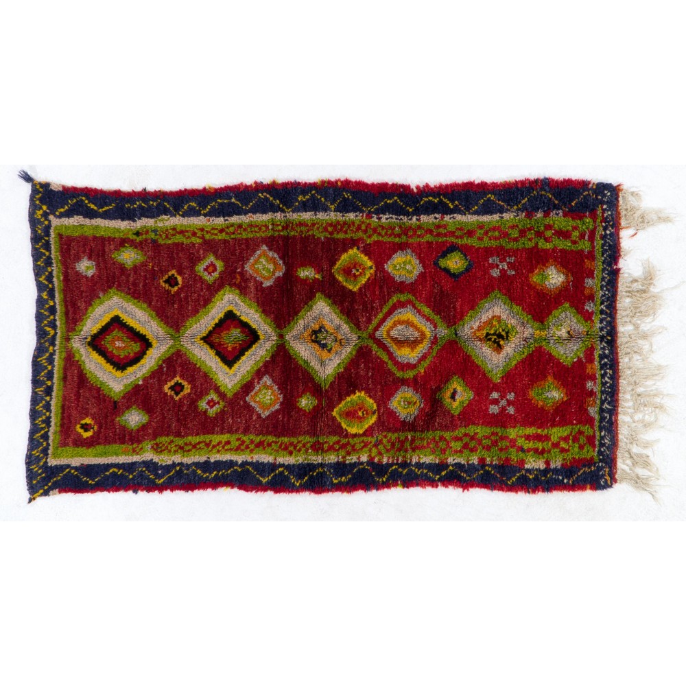 Hand-Knotted Tulu Rug with Moroccan Design and Red Field. 100% Wool