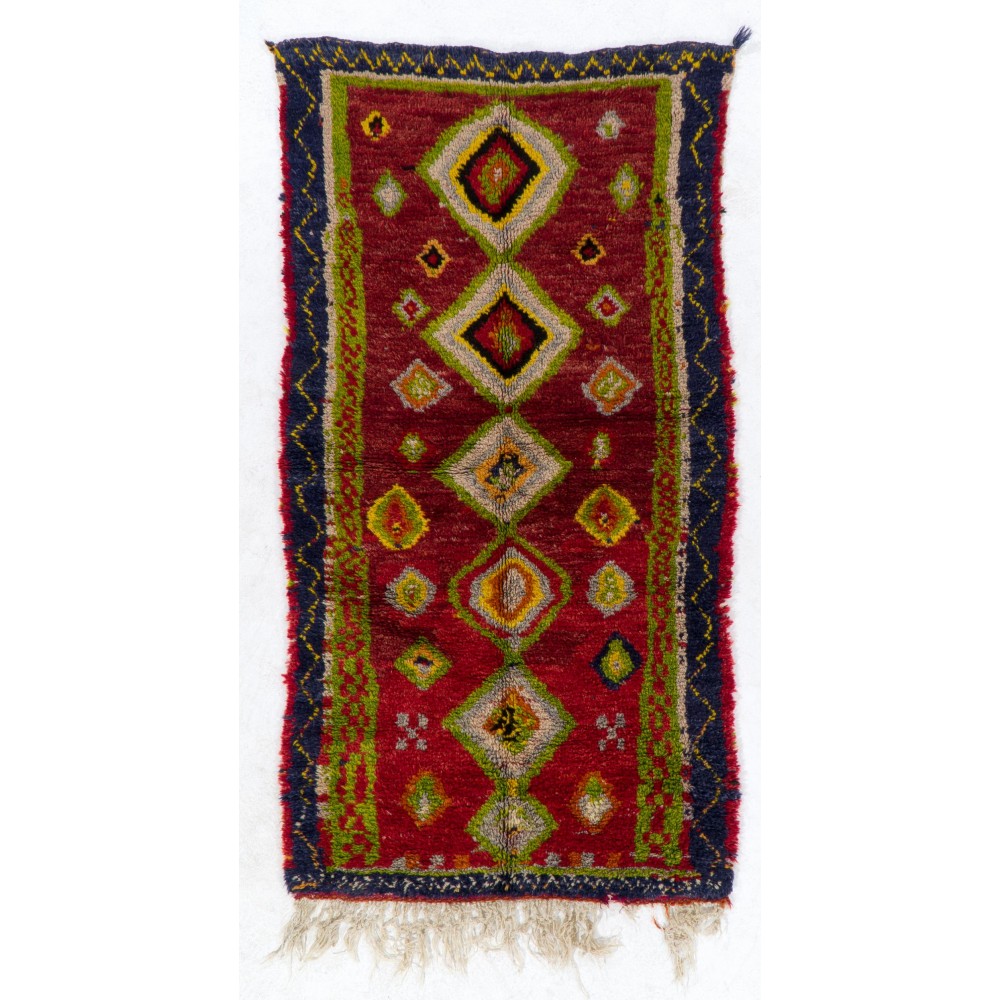 Hand-Knotted Tulu Rug with Moroccan Design and Red Field. 100% Wool