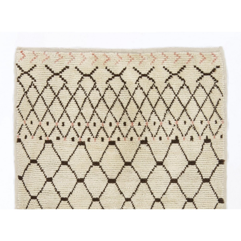 Modern Moroccan Handmade Rug in Natural Ivory and Brown Wool