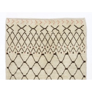 Modern Moroccan Handmade Rug in Natural Ivory and Brown Wool