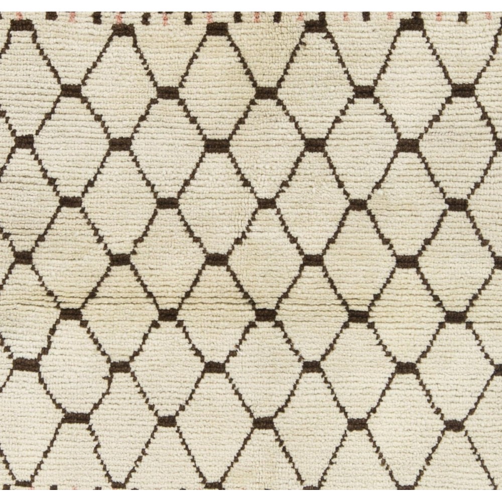 Modern Moroccan Handmade Rug in Natural Ivory and Brown Wool