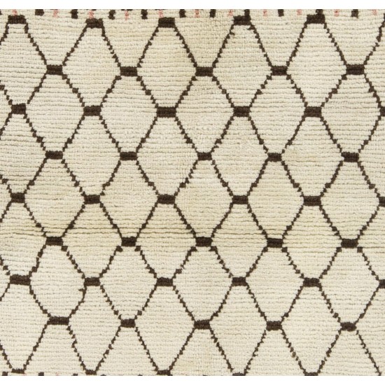 Modern Moroccan Handmade Rug in Natural Ivory and Brown Wool