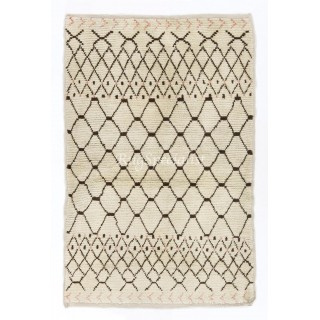 Modern Moroccan Handmade Rug in Natural Ivory and Brown Wool