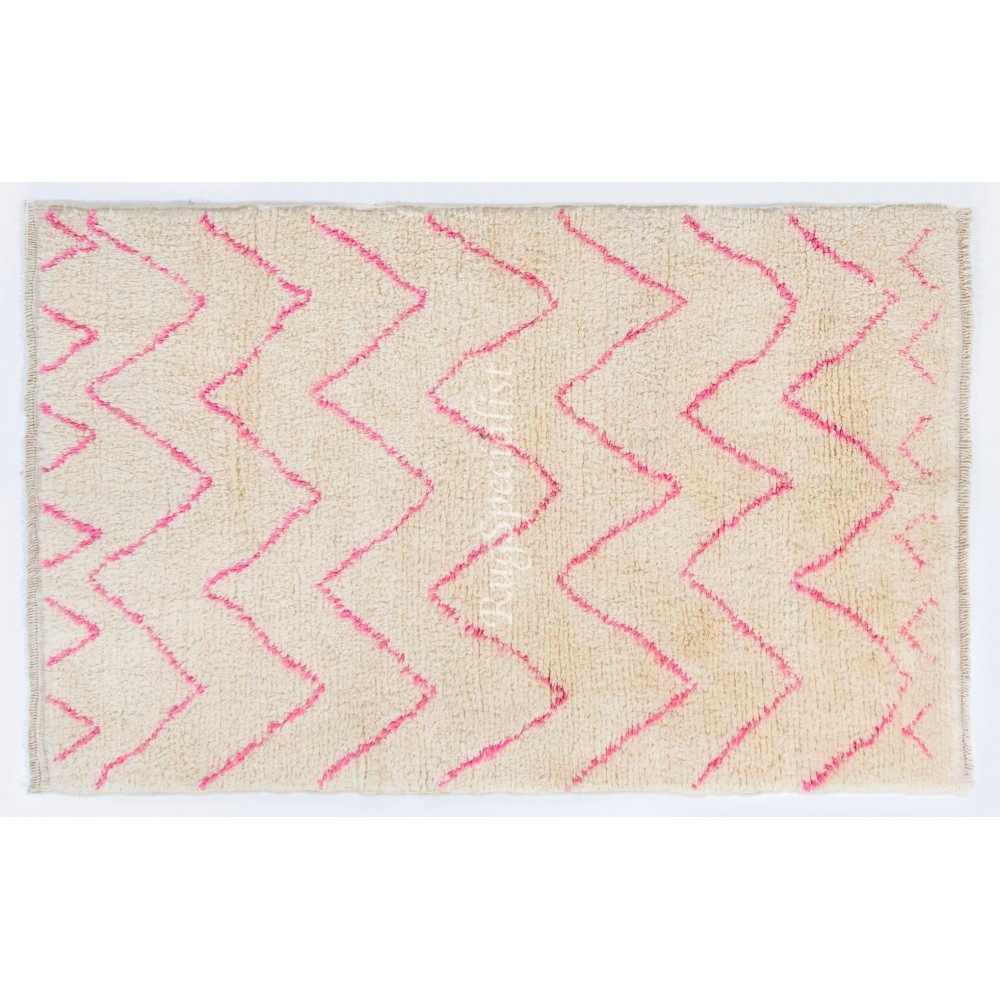 Contemporary Moroccan Rug in Pink and Cream Colors, 100% Wool