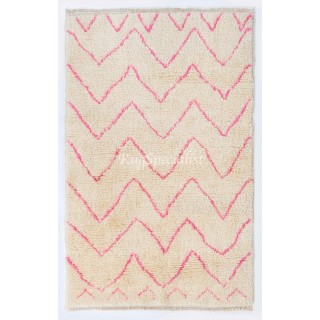 Contemporary Moroccan Rug in Pink and Cream Colors, 100% Wool