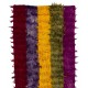 Vintage Tulu Runner Rug with Colorful Poms. 100% Soft Mohair Wool