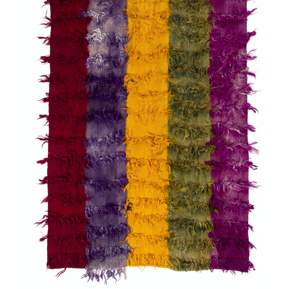 Vintage Tulu Runner Rug with Colorful Poms. 100% Soft Mohair Wool