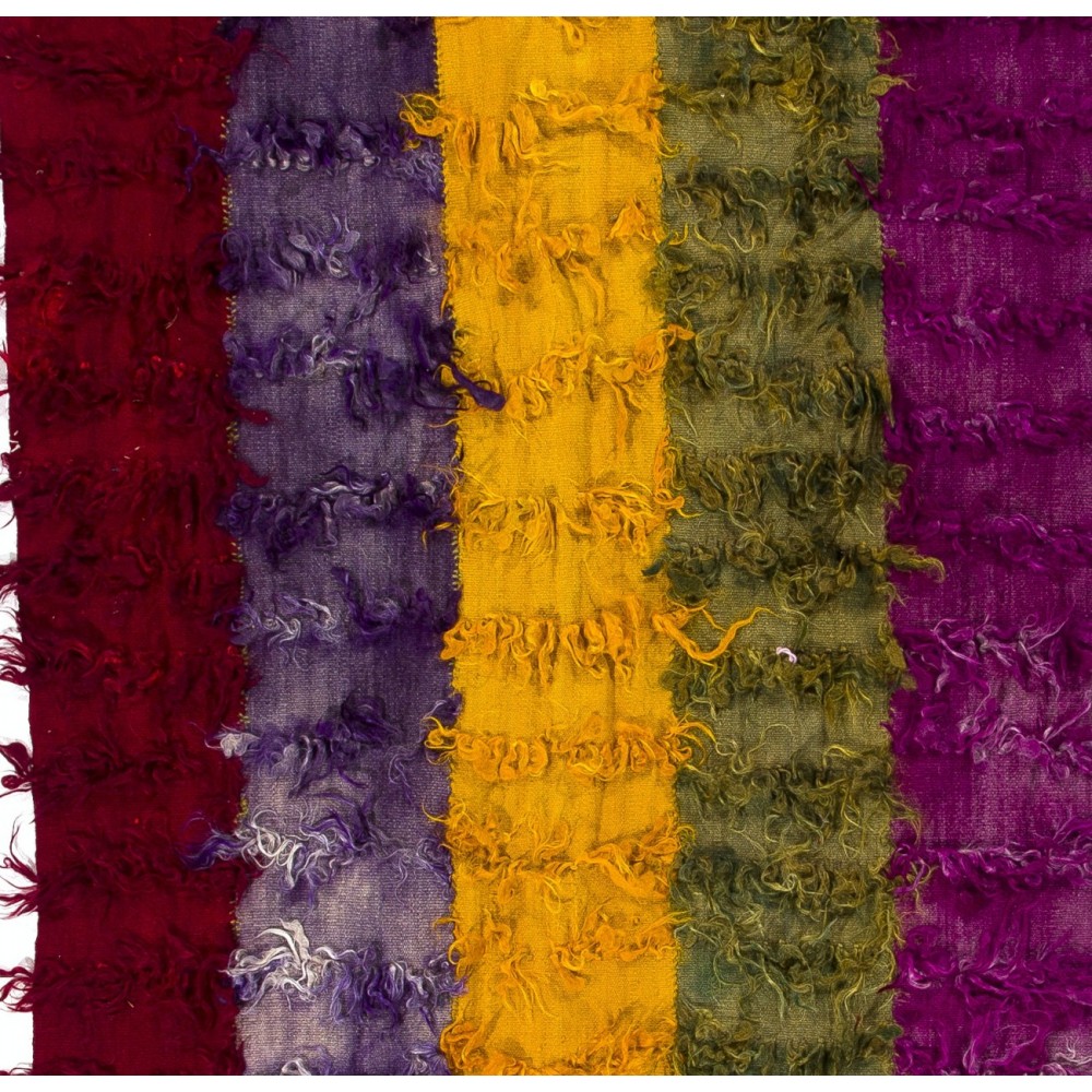 Vintage Tulu Runner Rug with Colorful Poms. 100% Soft Mohair Wool