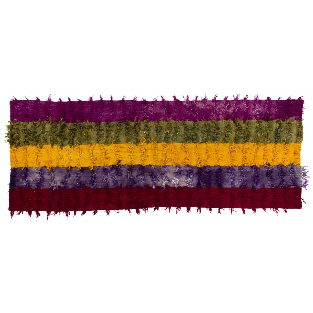 Vintage Tulu Runner Rug with Colorful Poms. 100% Soft Mohair Wool