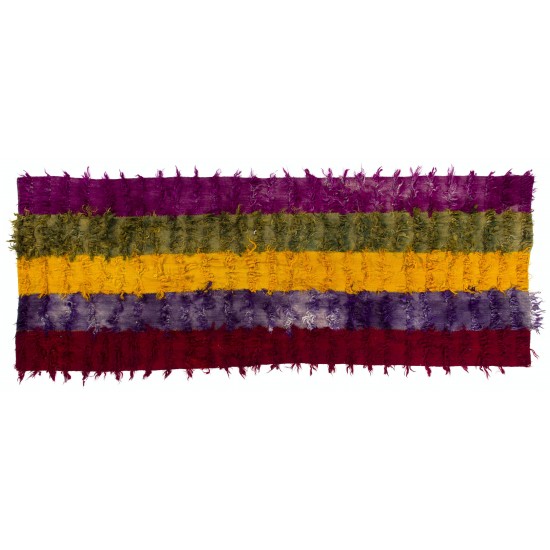 Vintage Tulu Runner Rug with Colorful Poms. 100% Soft Mohair Wool