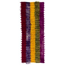 Vintage Tulu Runner Rug with Colorful Poms. 100% Soft Mohair Wool