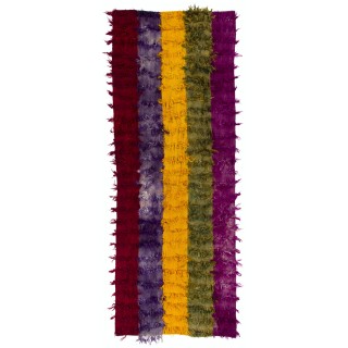 Vintage Tulu Runner Rug with Colorful Poms. 100% Soft Mohair Wool