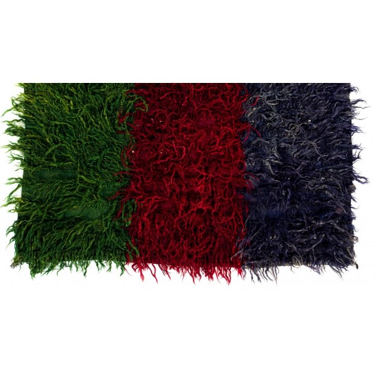 Vintage Mohair Wool Tulu Rug in Green, Red and Blue