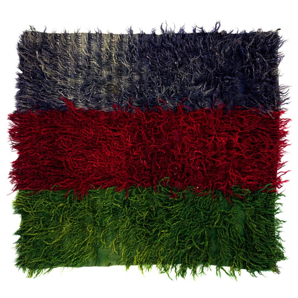Vintage Mohair Wool Tulu Rug in Green, Red and Blue