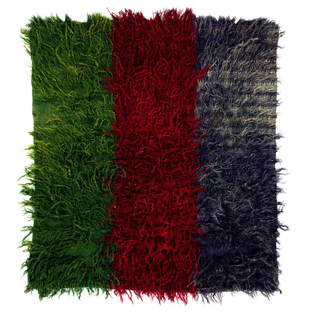 Vintage Mohair Wool Tulu Rug in Green, Red and Blue